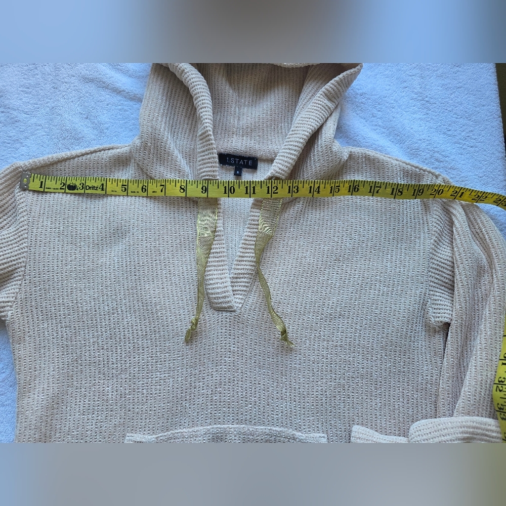 1.STATE Beige Hooded Waffle Knit Pullover Sweater with Pocket – Size S - Picture 8 of 9